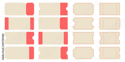 Vector set of empty ticket template. Ticket for cinema, movie,circus,carnival,film,festival etc. Vector illustration