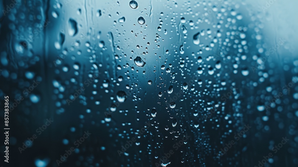 A close-up photograph of rain droplets on a windowpane A close-up photograph of rain droplets on a windowpane