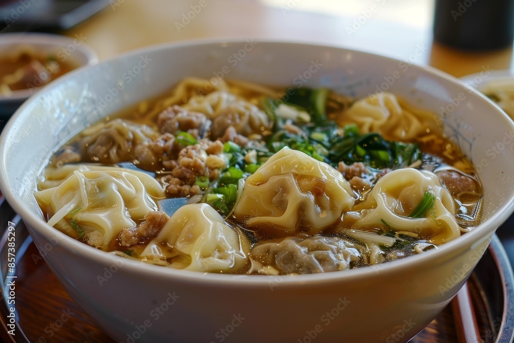 Chinese noodle soup with wontons Chinese noodle soup with wontons