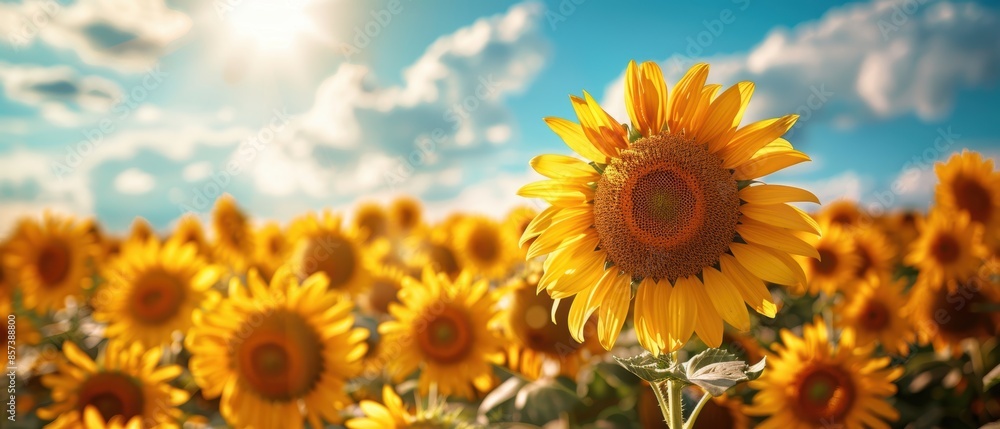 Fototapeta premium Sunflower field in full bloom under a summer sky