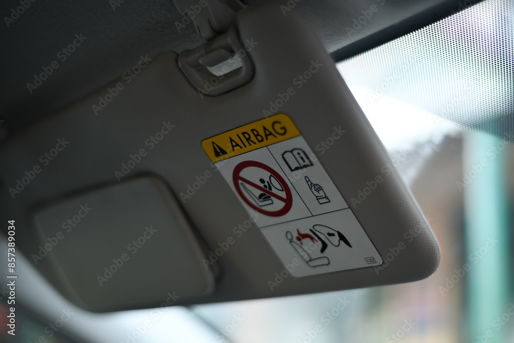 Fototapeta premium Airbag warning under car visor 