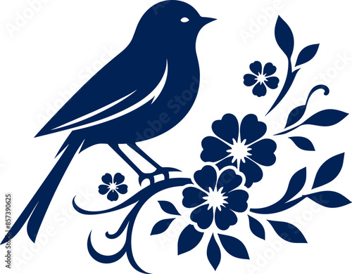 bird on a branch with flowers