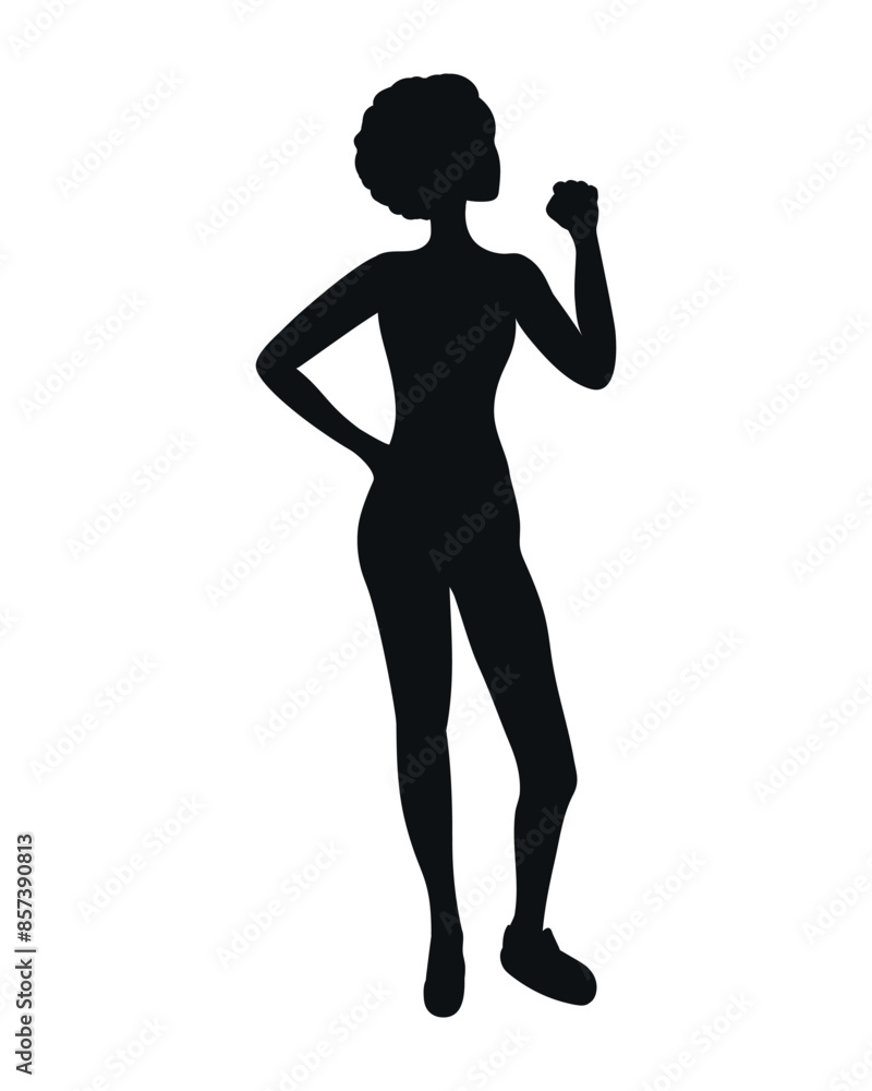 Female silhouette with raised fist. Strong woman. Vector illustration Female silhouette with raised fist. Strong woman. Vector illustration