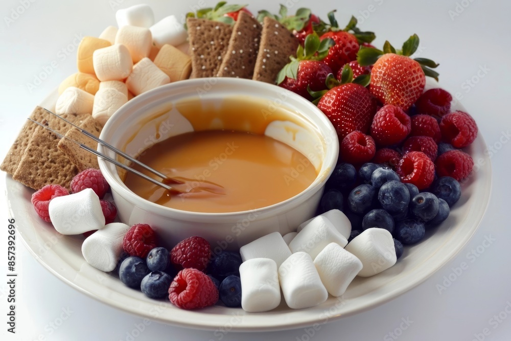 Caramel Fondue with Fresh Fruit and Marshmallows for an exquisite dessert Caramel Fondue with Fresh Fruit and Marshmallows for an exquisite dessert