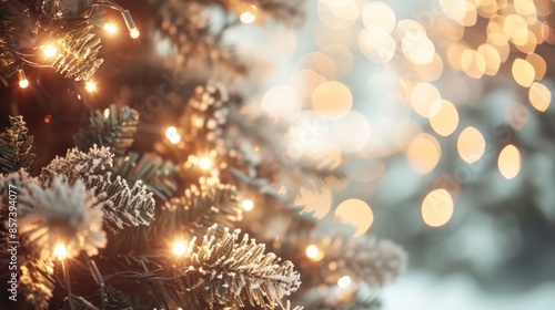 Wallpaper Mural Blurred Christmas tree with bokeh lights, creating a cozy holiday scene. Torontodigital.ca