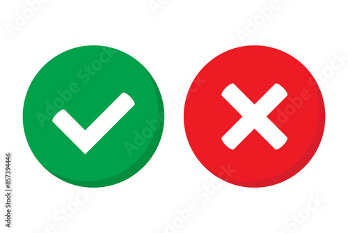 Right or wrong icons. Green tick and red cross checkmarks. Yes or no symbol, approved or rejected icon for user interface. photo