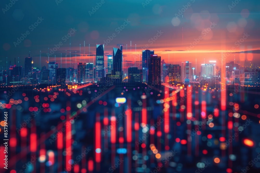 Abstract Background chart stock market blur city with glowing lines connection. ai generative Abstract Background chart stock market blur city with glowing lines connection. ai generative