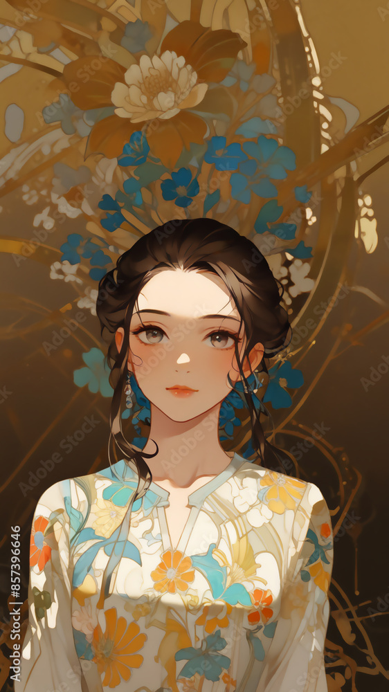 Fototapeta premium 花と女 AI画像 ジェネレーティブAI