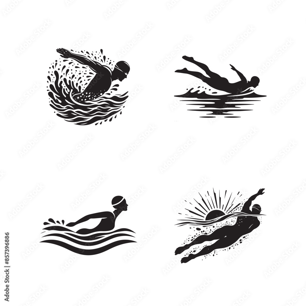 Obraz premium Swimming Silhouette Vector Illustration