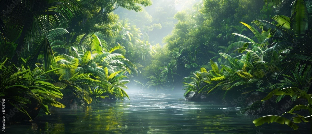 Tropical rainforest with dense foliage and a river Tropical rainforest with dense foliage and a river