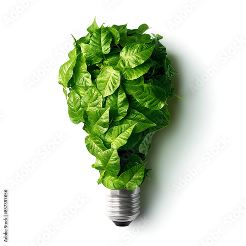 Eco-friendly lightbulb made from fresh leaves, concept of renewable energy and sustainable living,  eco-friendliness and innovation