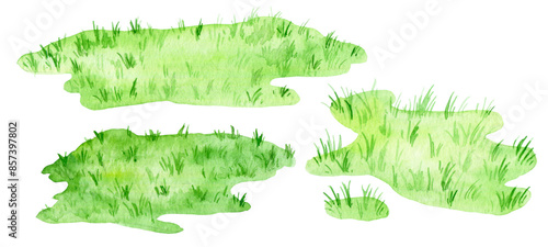 watercolor drawing, green lawn. cute isolated illustration with green grass photo