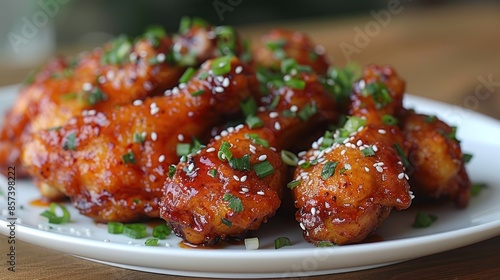 Close-up of a Plate of Glazed Chicken Wings