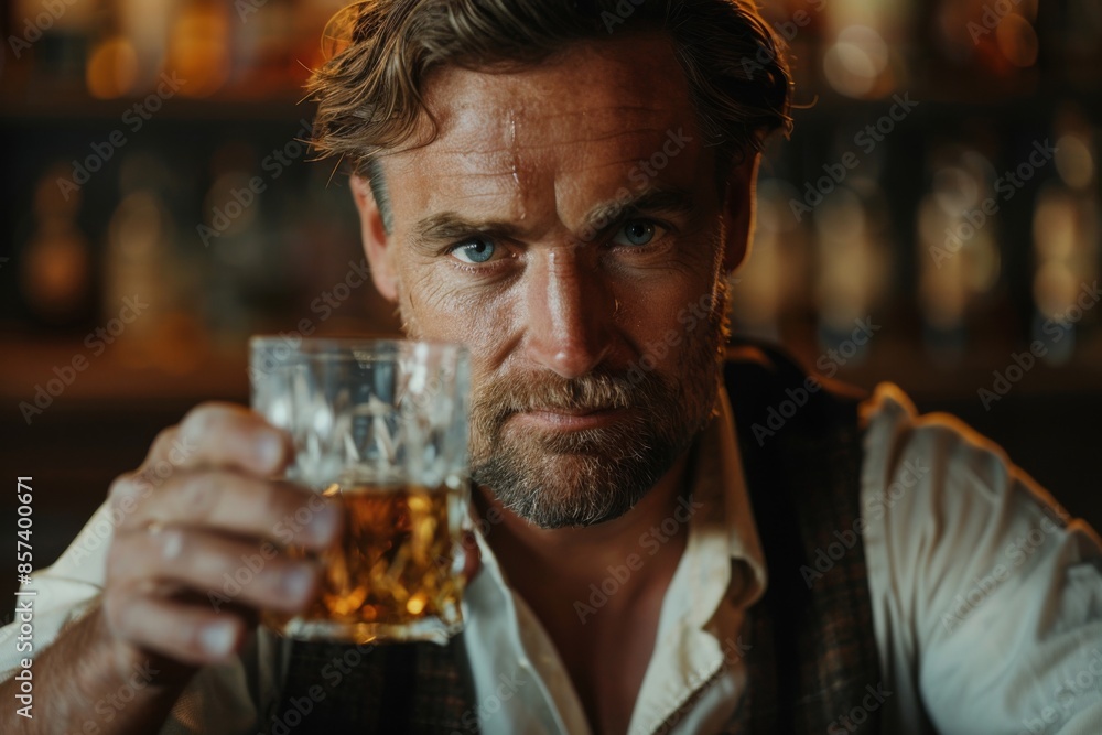 Man Enjoying Whiskey at Bar Man Enjoying Whiskey at Bar