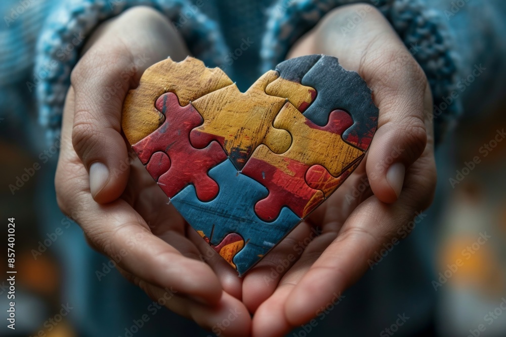 Heart-Shaped Puzzle Pieces in Hands