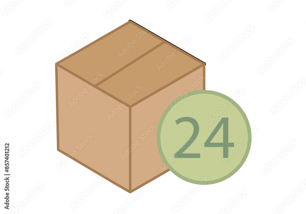 Fototapeta premium Caja marrón con icono verde de 24 horas