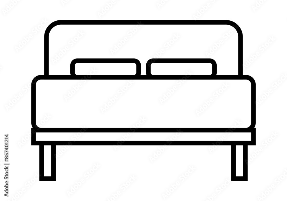 Icono negro de cama de matrimonio en fondo blanco