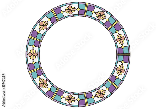 Marco elegante de baldosas y elementos curvos de color azul, morado y amarillo