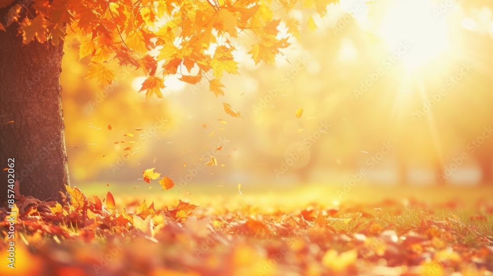 An autumn tree in a golden landscape, with vibrant fall leaves and warm sunshine An autumn tree in a golden landscape, with vibrant fall leaves and warm sunshine