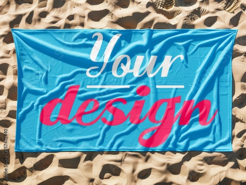 Blank Beach Towel Mockup on Sand for Your Design - Summer Coastal Scene Concept