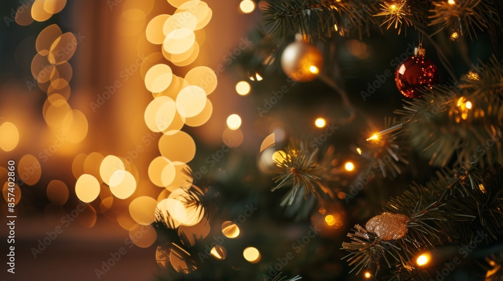 Christmas tree with bokeh lights, creating a warm and festive holiday season concept Christmas tree with bokeh lights, creating a warm and festive holiday season concept