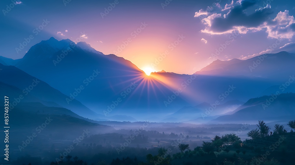 Majestic Mountain Range Captured in Stunning Panorama with Clear Blue Sky and Lush Green Forest Majestic Mountain Range Captured in Stunning Panorama with Clear Blue Sky and Lush Green Forest