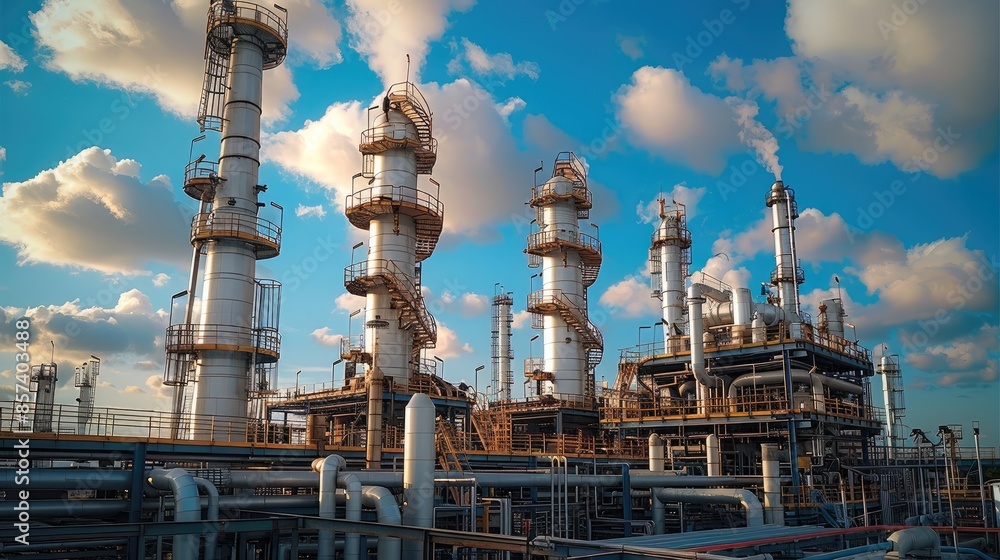 Fototapeta premium A chemical plant in beautiful weather. Generative AI.