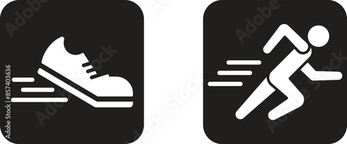 Vector icon of running shoes and running man. Fitness and sport. Vector illustration