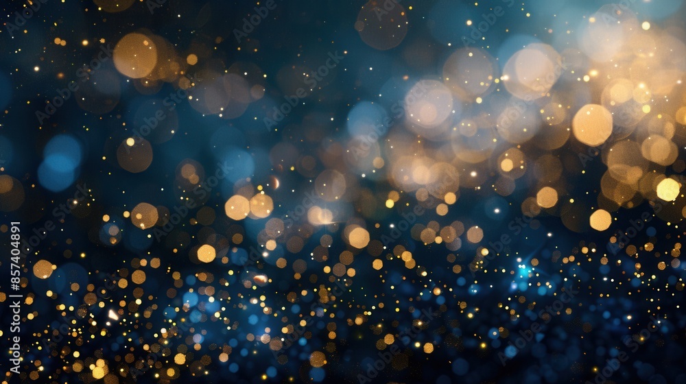 Fototapeta premium A vibrant abstract background with a blurred effect of golden and blue lights against a dark backdrop, creating a festive and celebratory atmosphere.