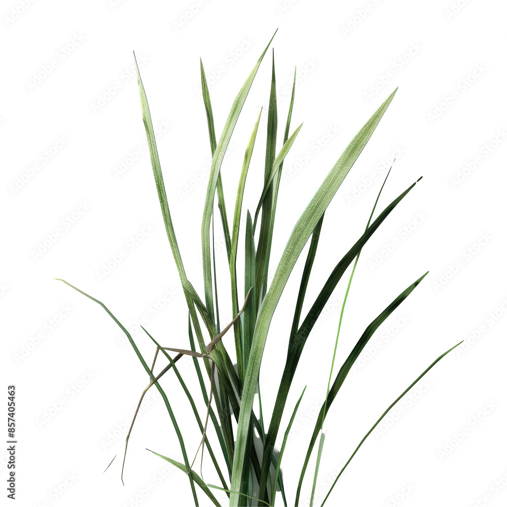 Green grass blades and a stick insect camouflaged among them against a transparent background. Green grass blades and a stick insect camouflaged among them against a transparent background.