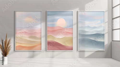 Set of Three Surreal Landscapes with Pastel Hues Posters