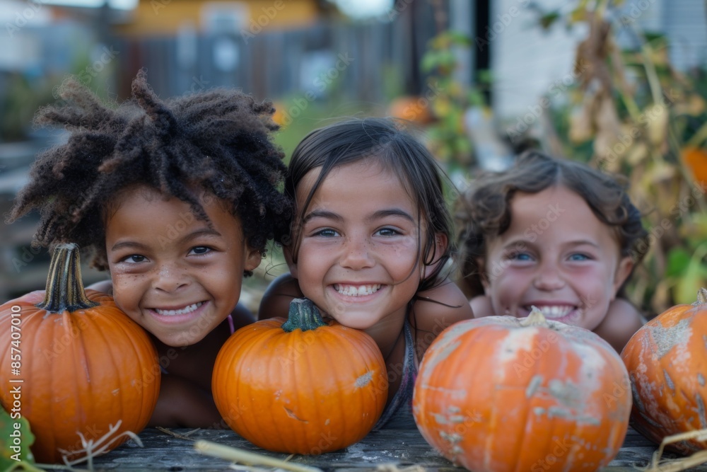 Children Having Fun with Pumpkins Children Having Fun with Pumpkins