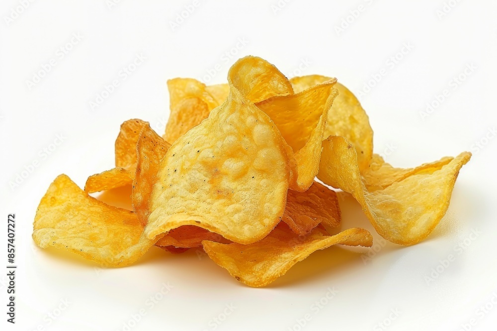 Crispy golden potato chips isolated on white Crispy golden potato chips isolated on white