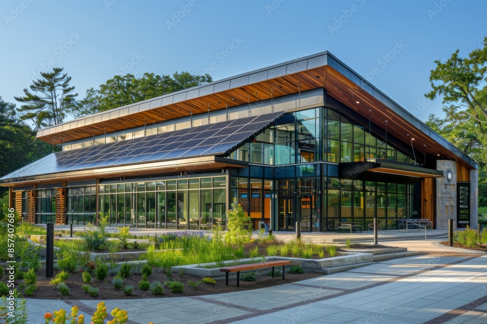 Modern Sustainable Building with Solar Panels Modern Sustainable Building with Solar Panels