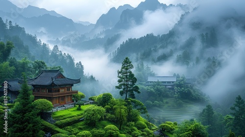 Misty Mountain Temple in China © almeera