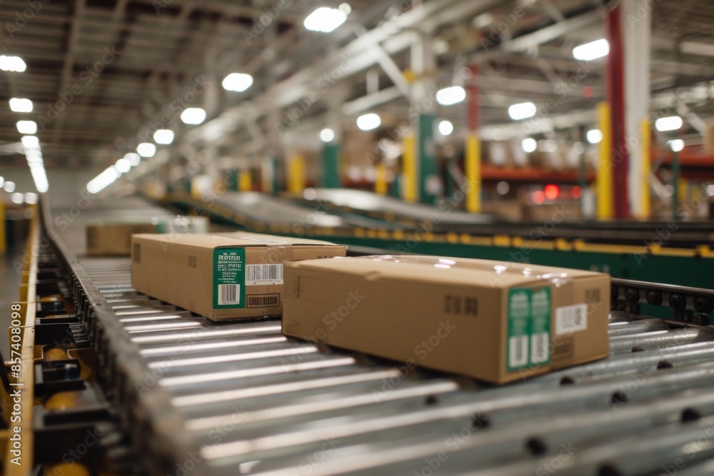 Warehouse Conveyor Belt with Boxes Warehouse Conveyor Belt with Boxes