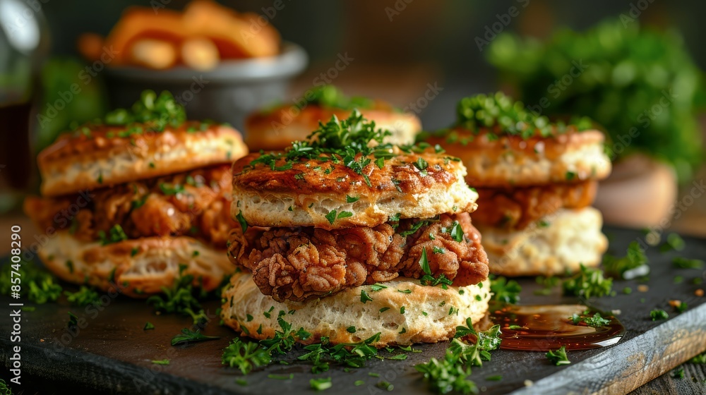 meat atop bread, parsley adjacent meat atop bread, parsley adjacent