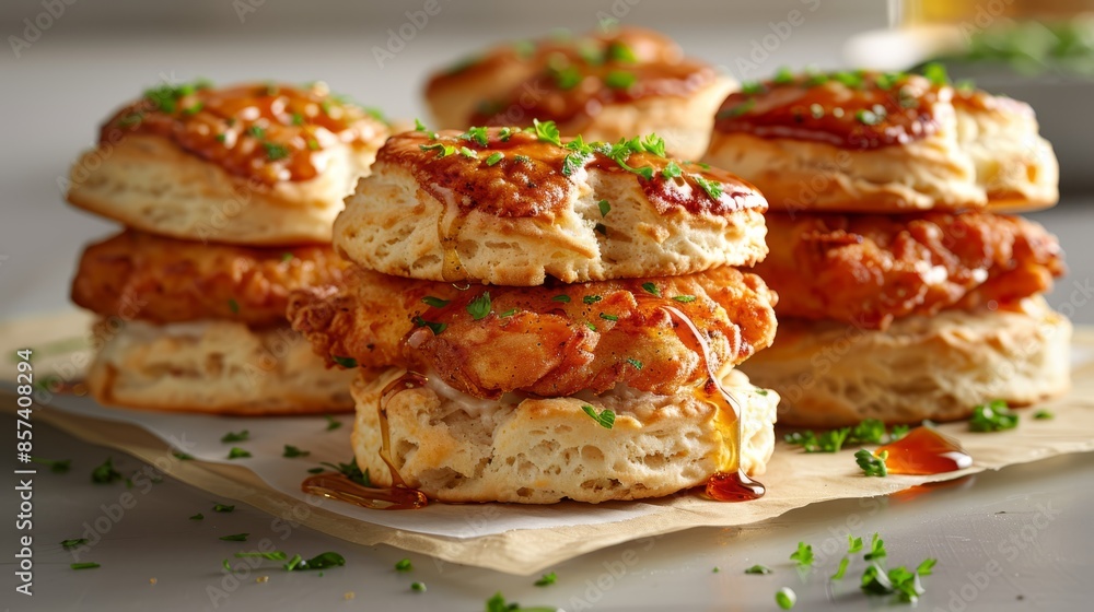 A stack of mini pizzas atop a paper sheet with ketchup drizzled over them A stack of mini pizzas atop a paper sheet with ketchup drizzled over them