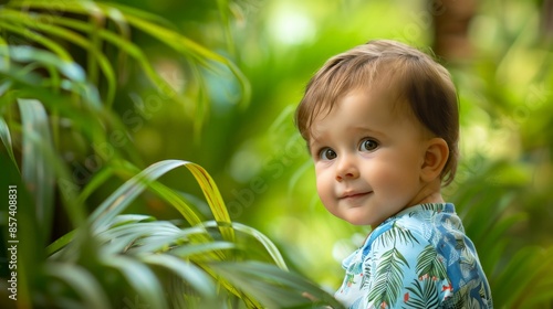 Wallpaper Mural A baby boy smiles as he explores a verdant garden on a bright summer day Torontodigital.ca