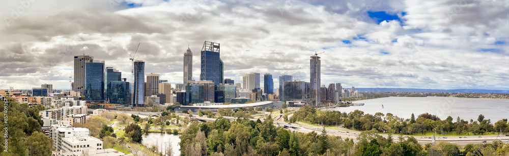 Fototapeta premium Panoramic view of Perth skyline from the city hill