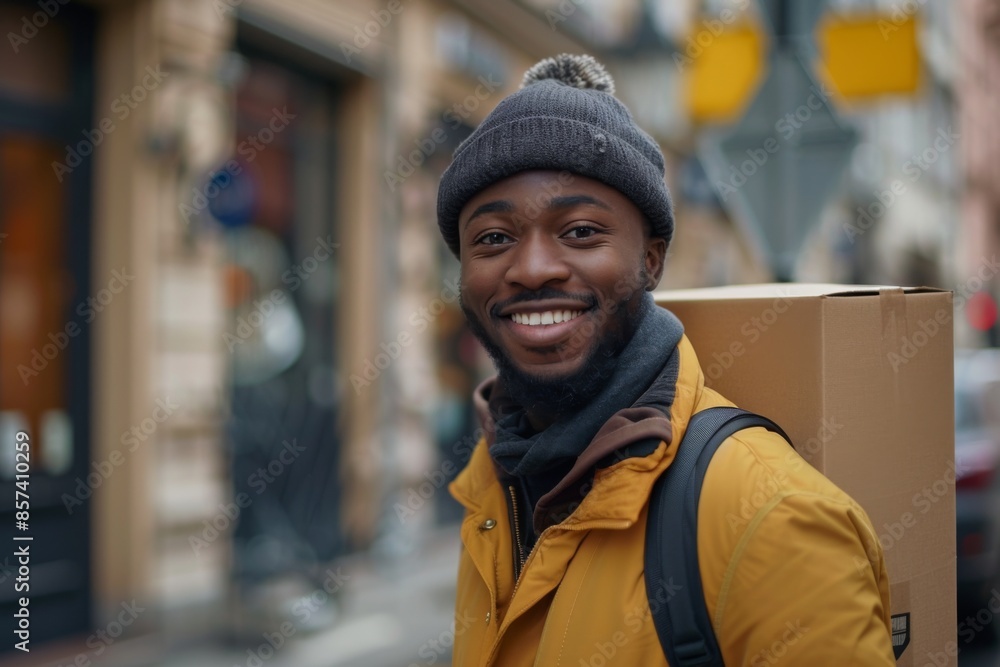 Man Carrying Box in Urban Setting Man Carrying Box in Urban Setting