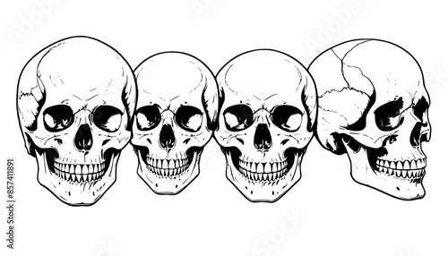 Dark Gothic Illustration Set Featuring Angry Skulls and Bones