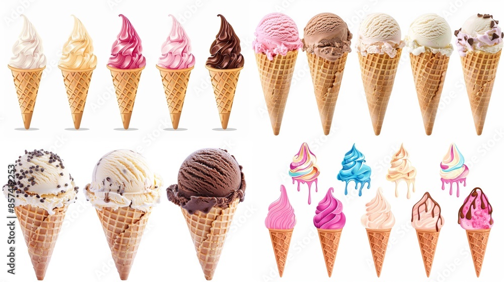 A delightful assortment of ice cream cones offers a tempting array of flavors and colors. A delightful assortment of ice cream cones offers a tempting array of flavors and colors.