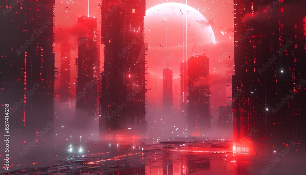 Fototapeta premium Mesmerizing Dystopian Cityscape with Surreal Glitch Aesthetics