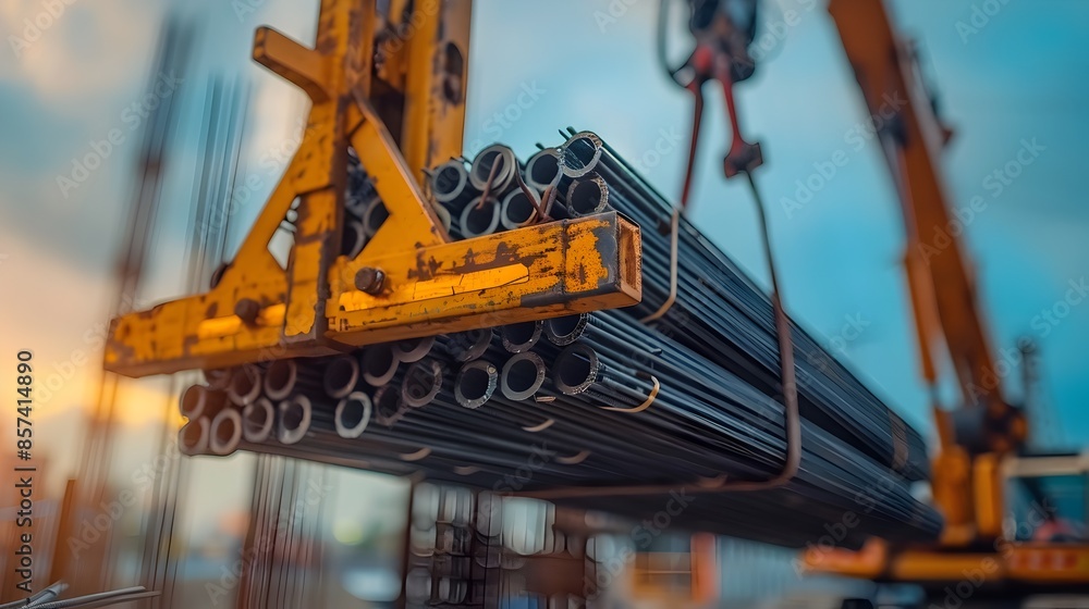 Rebar Bundles Lifted by Crane for Construction Site Delivery Rebar Bundles Lifted by Crane for Construction Site Delivery
