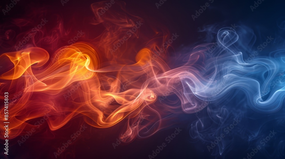 A group of differently colored smoke elements against a blue, red, and orange gradient backdrop, with a solid black background A group of differently colored smoke elements against a blue, red, and orange gradient backdrop, with a solid black background