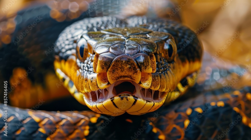 A tight shot of a snake's head, showing an opened mouth with an extended tongue A tight shot of a snake's head, showing an opened mouth with an extended tongue