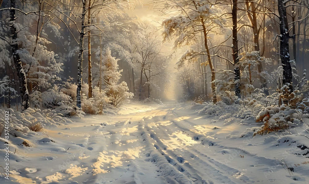 Snowy path through trees Snowy path through trees