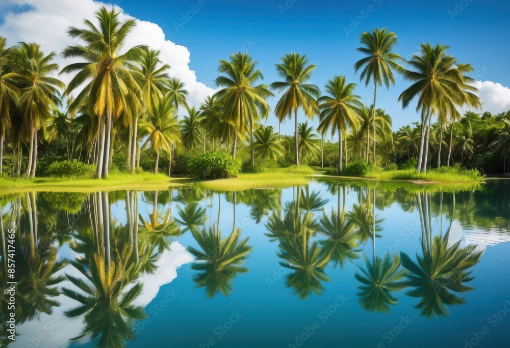 palm trees reflecting tranquil lagoon water, reflection, tropical, serene, calm, peaceful, nature, beauty, landscape, idyllic, scenery, paradise, oasis palm trees reflecting tranquil lagoon water, reflection, tropical, serene, calm, peaceful, nature, beauty, landscape, idyllic, scenery, paradise, oasis