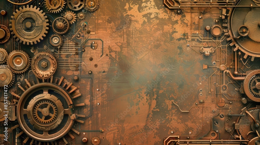 Naklejka premium Steampunk Gears and Cogs Background.